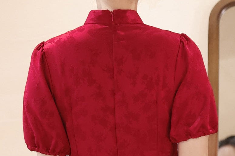 Beth and Brian Qipao-JFX Summer collection, floral jacquard short Cheongsam