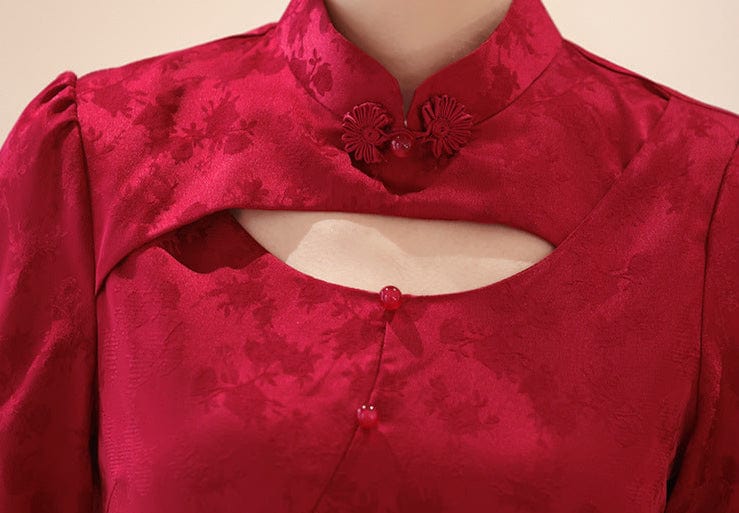 Beth and Brian Qipao-JFX Summer collection, floral jacquard short Cheongsam