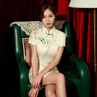 Beth and Brian Qipao-ZQYS Floral pattern, lace beige short Cheongsam