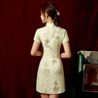 Beth and Brian Qipao-ZQYS Floral pattern, lace beige short Cheongsam