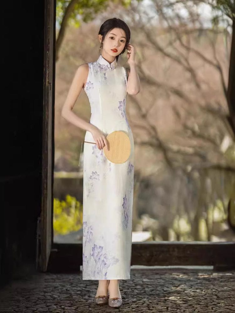 Beth and Brian Qipao - HQJ Floral pattern, silk hemp long Cheongsam