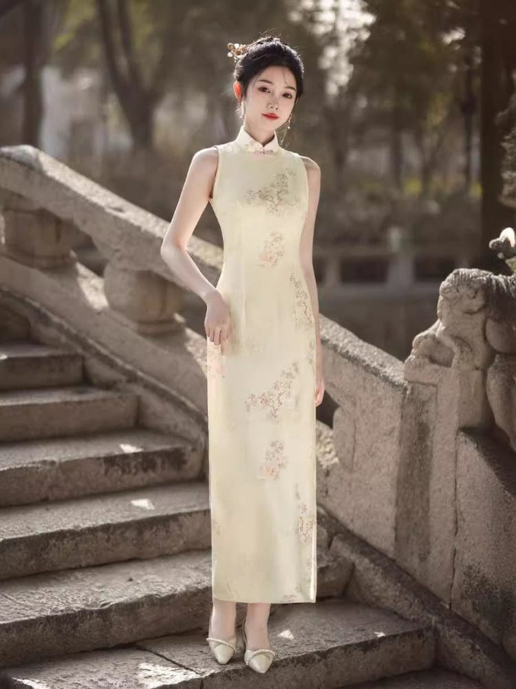 Beth and Brian Qipao - HQJ Floral pattern, silk hemp long Cheongsam