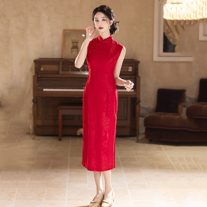 Beth and Brian Qipao-ZQYS Lace fabric, floral pattern, mid-length Cheongsam