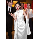 Beth and Brian Qipao-JMX New Chinese style (新中式), jacquard red midi Cheongsam