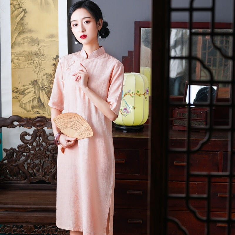 Beth and Brian Qipao - HQJ Classic style, cotton&linen midi Cheongsam