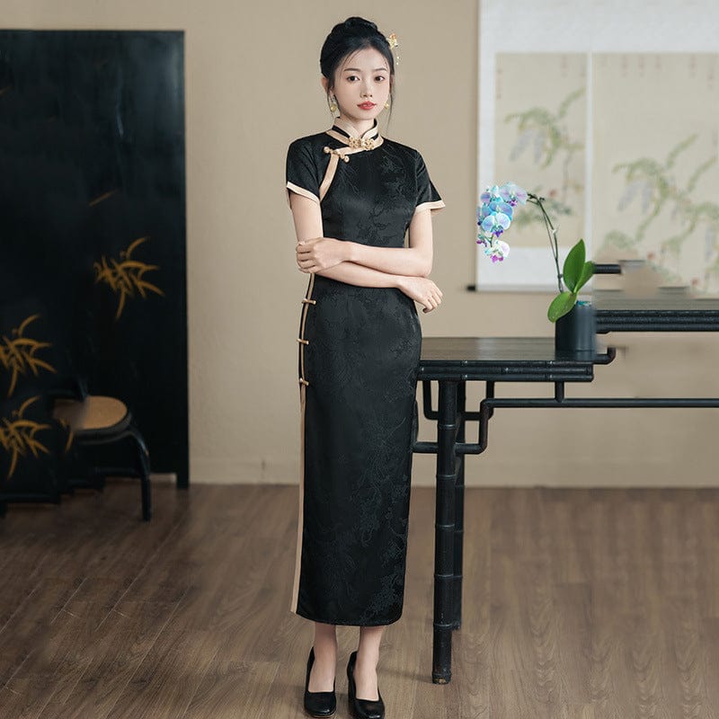 Beth and Brian Qipao-ZQYS Leaf print, jacquard midi Cheongsam