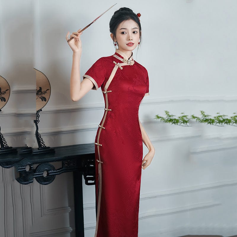 Beth and Brian Qipao-ZQYS Leaf print, jacquard midi Cheongsam