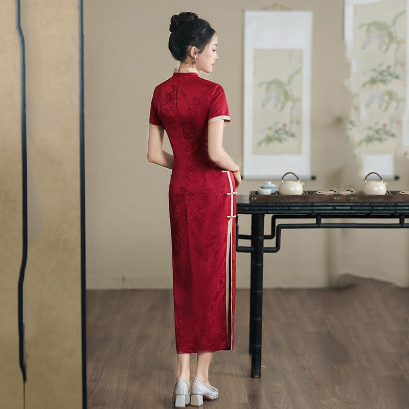 Beth and Brian Qipao-ZQYS Leaf print, jacquard midi Cheongsam