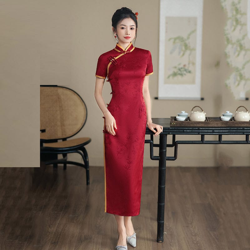 Beth and Brian Qipao-ZQYS Leaf print, jacquard midi Cheongsam