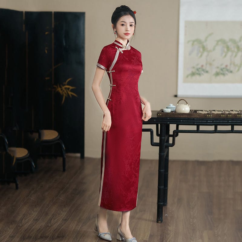 Beth and Brian Qipao-ZQYS Leaf print, jacquard midi Cheongsam