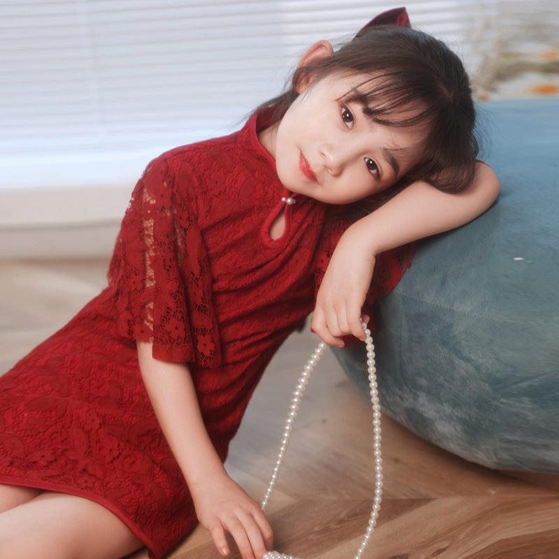 Beth and Brian Qipao-QX Children Qipao dress, floral pattern Qipao dress for little girls