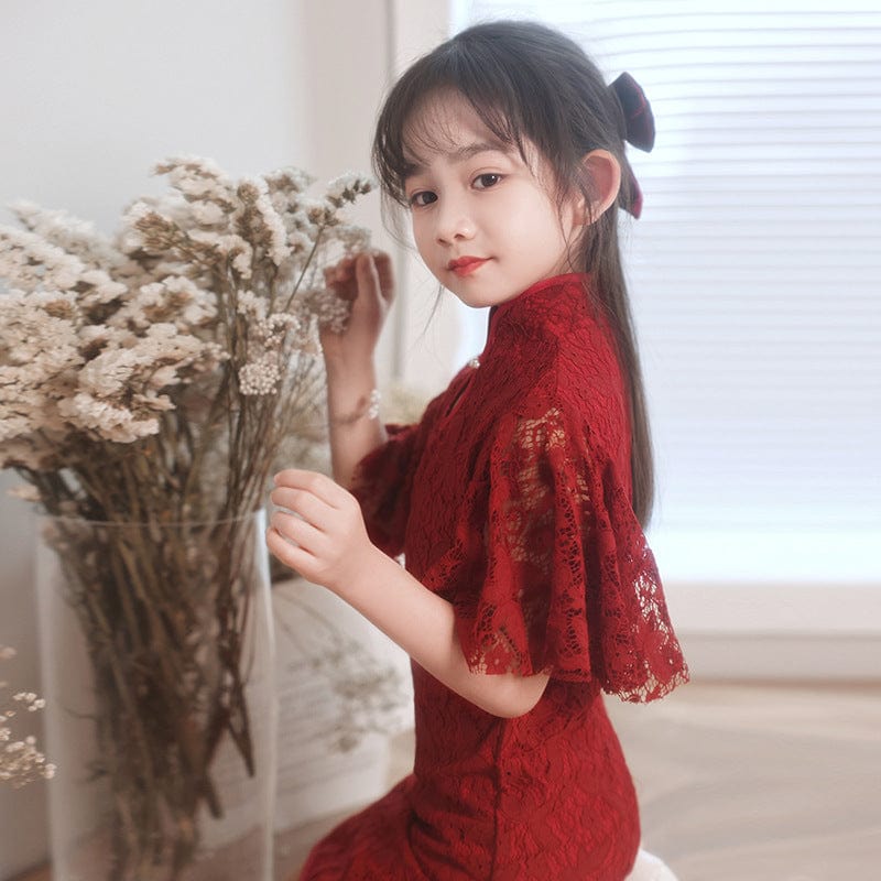 Beth and Brian Qipao-QX Children Qipao dress, floral pattern Qipao dress for little girls
