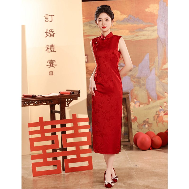 Beth and Brian Qipao-SH Sleeveless, wedding red midi Cheongsam