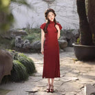 Beth and Brian Qipao-XH Floral pattern, wine red midi Cheongsam