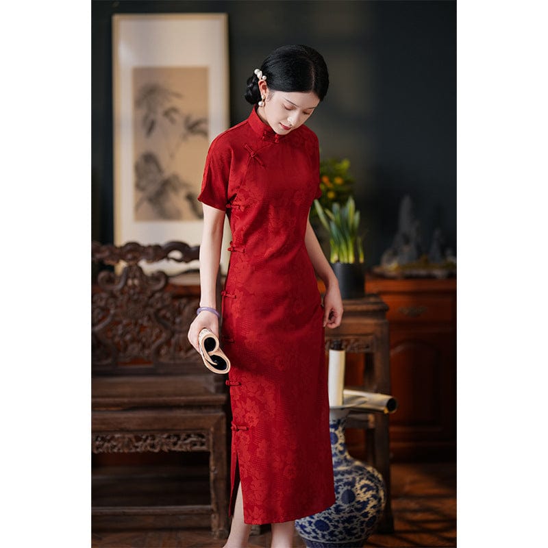 Beth and Brian Qipao-LSB Floral pattern, jacquard silk midi Cheongsam