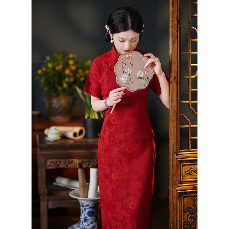 Beth and Brian Qipao-LSB Floral pattern, jacquard silk midi Cheongsam