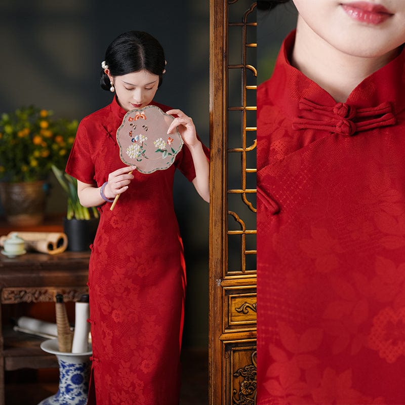 Beth and Brian Qipao-LSB Floral pattern, jacquard silk midi Cheongsam
