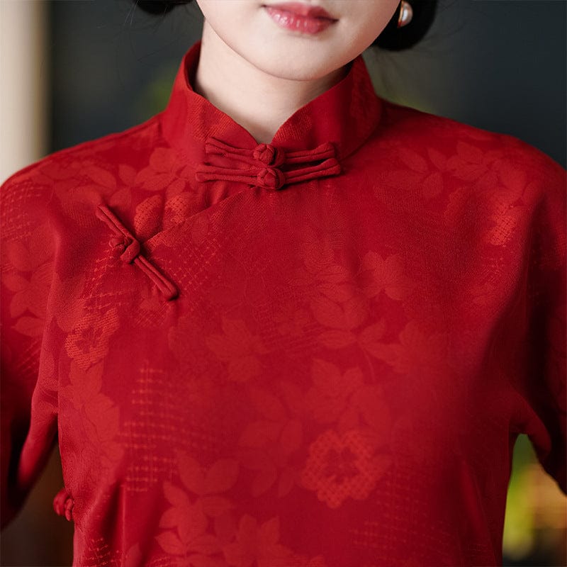 Beth and Brian Qipao-LSB Floral pattern, jacquard silk midi Cheongsam