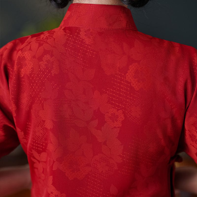 Beth and Brian Qipao-LSB Floral pattern, jacquard silk midi Cheongsam