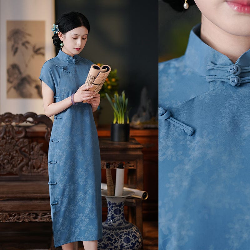 Beth and Brian Qipao-LSB Floral pattern, jacquard silk midi Cheongsam