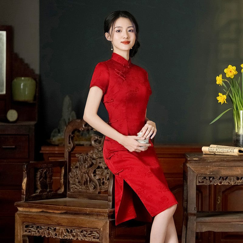 Beth and Brian Qipao-SYK Floral pattern, acetate fabric, midi plus size Cheongsam