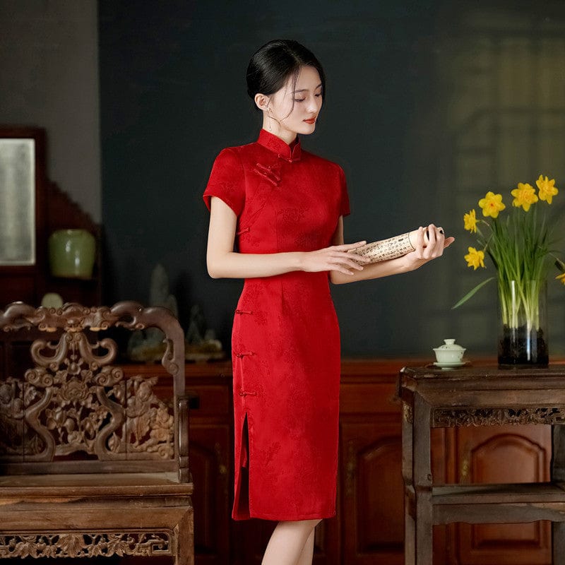 Beth and Brian Qipao-SYK Floral pattern, acetate fabric, midi plus size Cheongsam