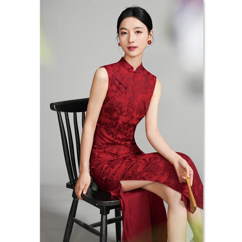 Beth and Brian Qipao-SYK New Chinese style (新中式), floral jacquard long Cheongsam