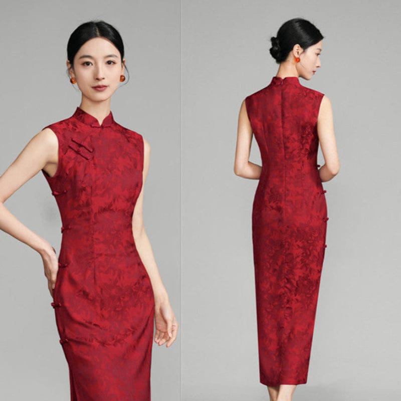 Beth and Brian Qipao-SYK New Chinese style (新中式), floral jacquard long Cheongsam
