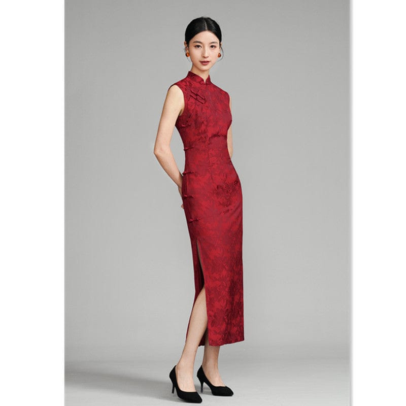 Beth and Brian Qipao-SYK New Chinese style (新中式), floral jacquard long Cheongsam