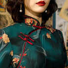 2020 spring and summer three-quarter sleeves long double-layer printed stand-up collar slim fit daily improvement fragrant cloud yarn cheongsam dress