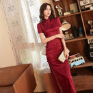 Rose pattern, Jacquard satin long Qipao/Cheongsam dress, retro dress