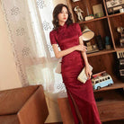 Rose pattern, Jacquard satin long Qipao/Cheongsam dress, retro dress