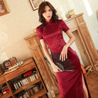 Rose pattern, Jacquard satin long Qipao/Cheongsam dress, retro dress