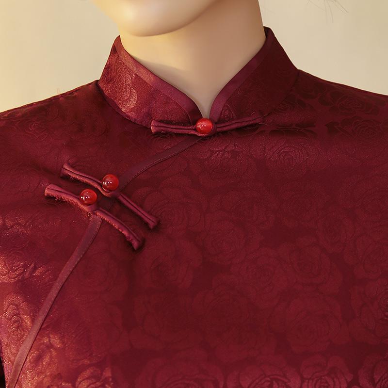 Beth and Brian Qipao - GR Rose pattern, Jacquard satin long Qipao/Cheongsam dress, retro dress