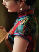 Mulberry silk, floral pattern, old Shanghai style, High-end long Qipao dress