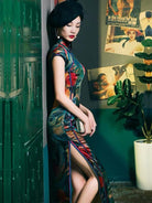 Mulberry silk, floral pattern, old Shanghai style, High-end long Qipao dress