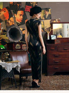Mulberry silk, High-end  long  black Qipao dress