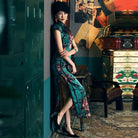 Mulberry silk, floral pattern, High-end, Green Qipao dress