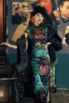 Mulberry silk, floral pattern, High-end, Green Qipao dress