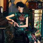 Mulberry silk, floral pattern, High-end, Green Qipao dress