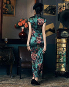 Mulberry silk, floral pattern, High-end, Green Qipao dress