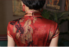Natural silk, Floral pattern, High-end, Red Qipao