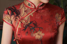 Natural silk, Floral pattern, High-end, Red Qipao