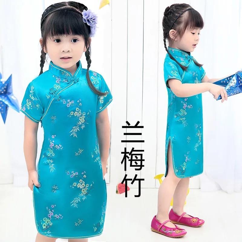 oriental dress blue Blue Qipao Dress – Gold Dragon Embroidered Chinese Dress main image 1
