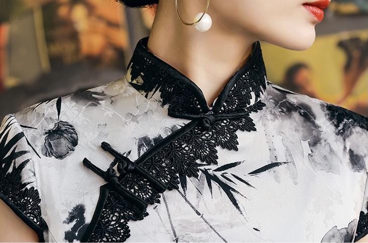 Natural silk, Chinese ink painting, High-end long Qipao