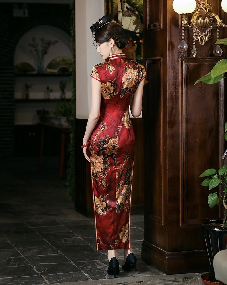 Mulberry silk, Floral pattern, High-end long Qipao