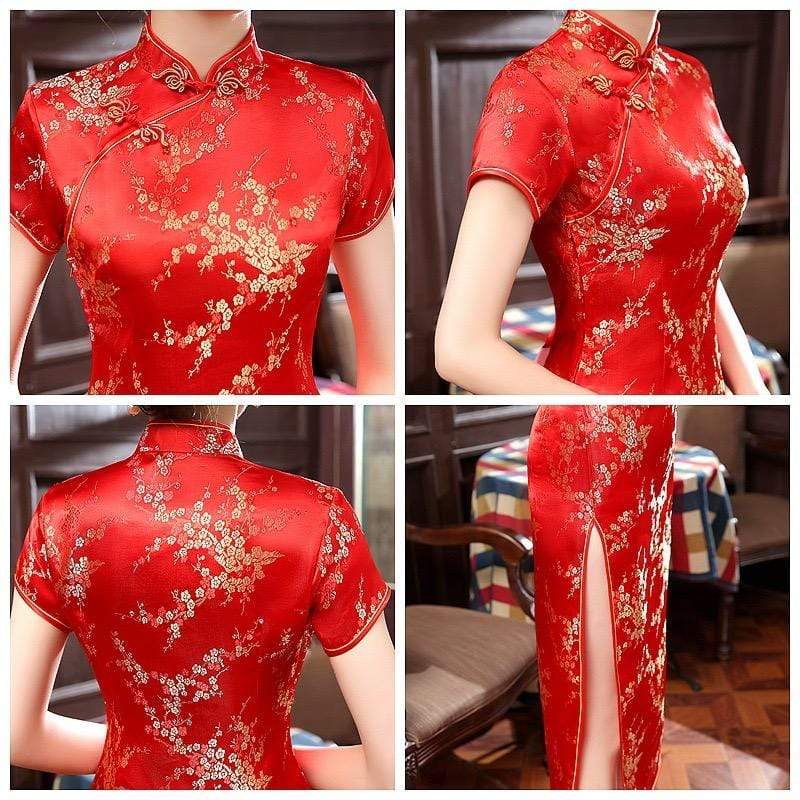 Plus size Qipao collection, plum blossom, brocade fabric long Qipao 