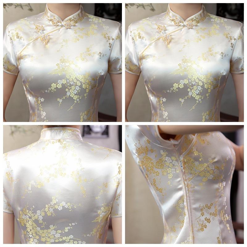 Plus size Qipao collection, plum blossom, brocade fabric long Qipao 