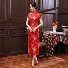 Plus size Qipao collection, plum blossom, brocade fabric long Qipao 
