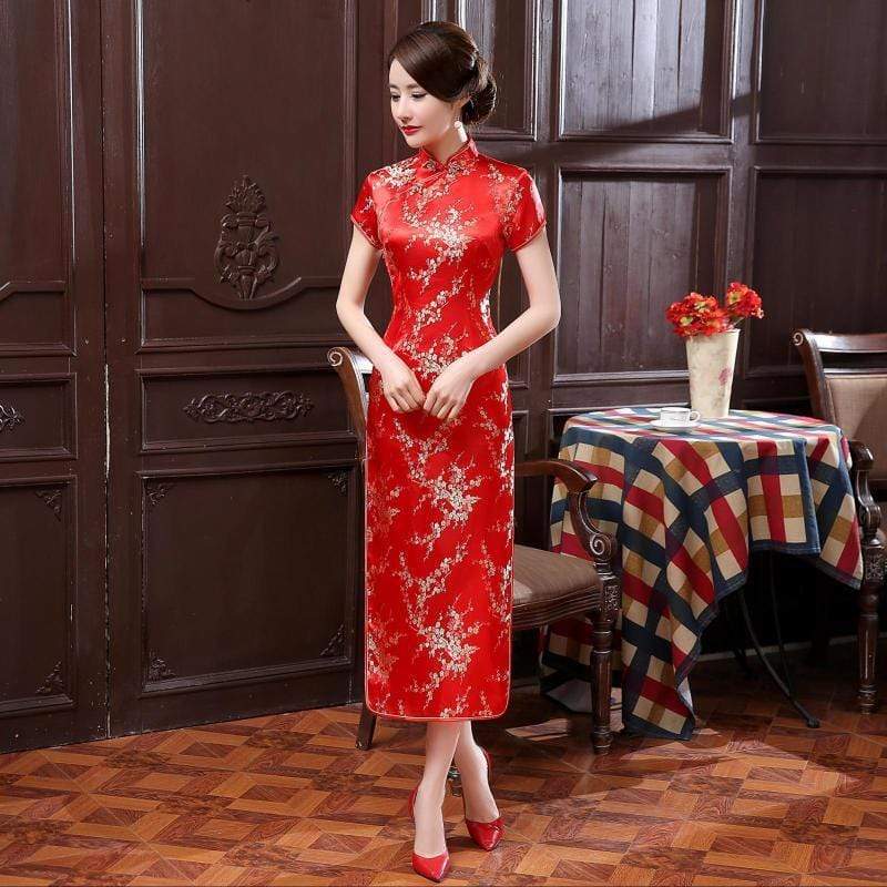 Plus size Qipao collection, plum blossom, brocade fabric long Qipao 